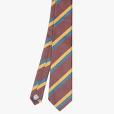 Front view of the Refinement repp stripe neck tie in blue and yellow featuring a classic diagonal stripe pattern.