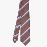 Front view of the Refinement repp stripe neck tie in burgundy and lavender featuring a classic diagonal stripe pattern