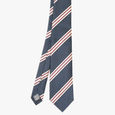 Front view of the Refinement repp stripe neck tie in ivory and burgundy featuring a classic diagonal stripe pattern.