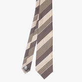 Front view of the Refinement stripe herringbone neck tie in brown featuring a subtle woven herringbone stripe pattern.