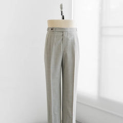 Front view of the Refinement Pantaloni Sartoriali New Oatmeal by Drapers showing the clean front, extended waistband tab, and tailored silhouette.