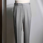 Front view of the Refinement Pantaloni Sartoriali Oatmeal by Drapers showing the clean tailored silhouette and soft oatmeal wool tone.