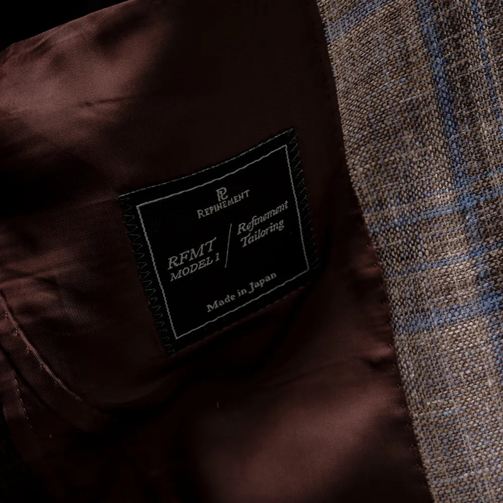 Refinement Tailoring RFMT-01 Sport Jacket Summertime Checked Brown/Blue by Loro Piana Brand Label Detail