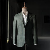 Front view of the Refinement Rfmt-01 Sport Jacket Summertime Green by Loro Piana showing the soft shoulders, notch lapels, and lightweight Summertime fabric in deep green.