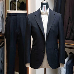 Front view of the Refinement Tailoring Rfmt-01 Suit Navy by Woodhead showing the refined silhouette, structured shoulders, and clean navy wool drape.