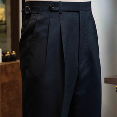 Front view of the suit trousers showing clean front construction and refined tailoring.