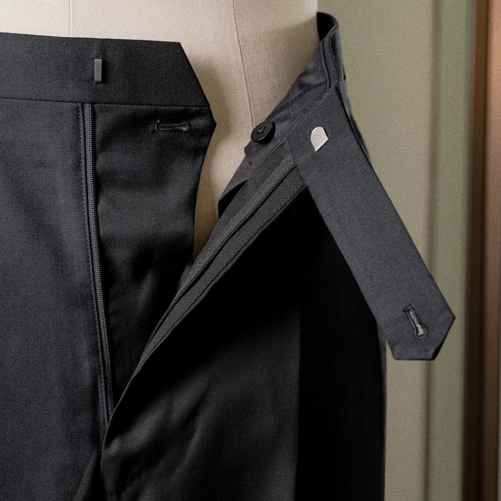 Refinement Tailoring Rfmt-01 Suit Zelander Black By Loro Piana Trouser Closure Detail