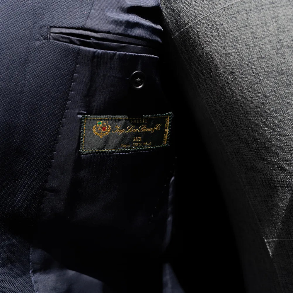 Close-up of the Loro Piana fabric label inside the blazer.