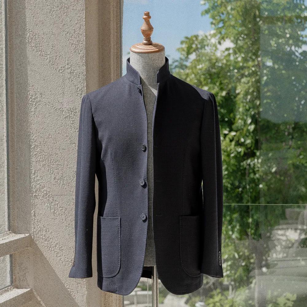 Ring Jacket Stand Collar Jacket Navy Front View