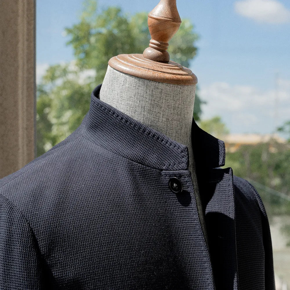 Ring Jacket Stand Collar Jacket Navy Stand Collar Detail