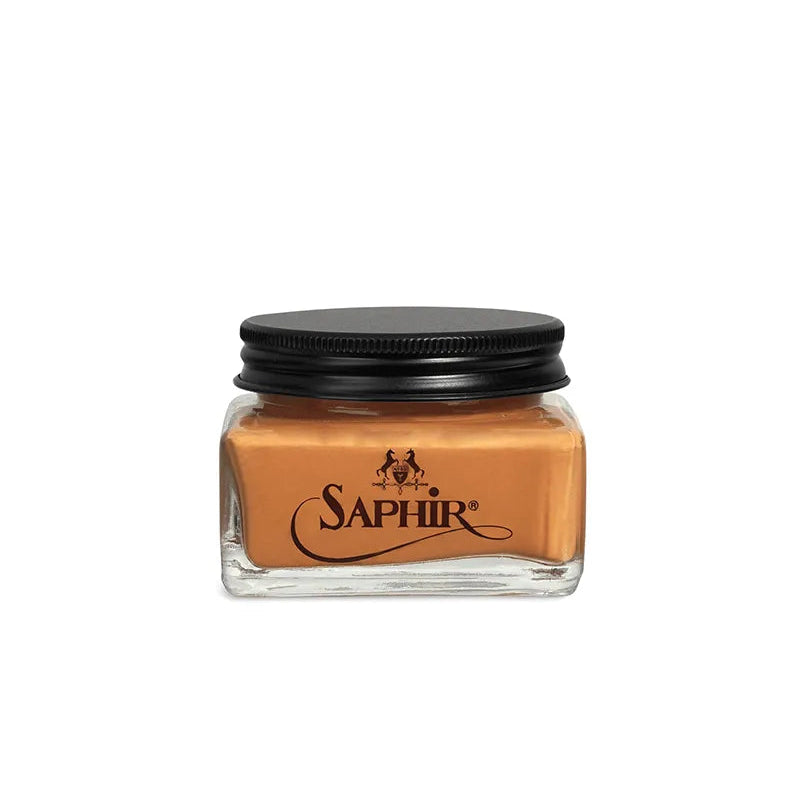 Saphir Cordovan Cream Fawn in a glass jar for premium leather conditioning