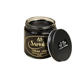 Front view of Saphir Creme 1925 in Black, showing the premium glass jar and rich black cream color for deep leather nourishment.