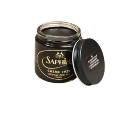 Front view of Saphir Creme 1925 in Black, showing the premium glass jar and rich black cream color for deep leather nourishment.