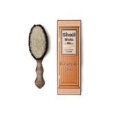 Front view of the Shoji Horsehair Clothes Brush showing the wooden handle and natural horsehair bristles.