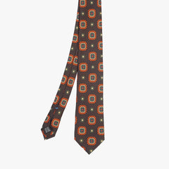 Full view of the Stefano Cau floral tie in brown showing the refined floral pattern and elegant proportions.