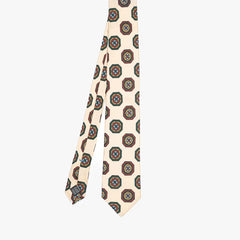 Full view of the Stefano Cau floral tie in ivory showing the refined floral pattern and elegant proportions.