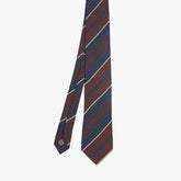 Full view of the Stefano Cau regimental tie in burgundy and navy showing the classic striped pattern and refined proportions.