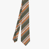 Full view of the Stefano Cau regimental tie in charcoal and brick showing the classic striped pattern and refined proportions.