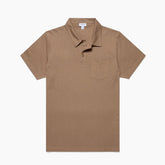 Front view of the Sunspel Riviera Polo Shirt Dune highlighting the clean tailored silhouette.