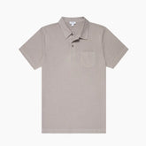 Front view of the Sunspel Riviera Polo Shirt Mid Grey highlighting the clean tailored silhouette and soft mid-grey tone.