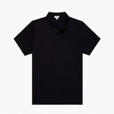 Front view of the Sunspel Riviera Polo Shirt Midnight Navy highlighting the clean tailored silhouette and deep midnight-navy tone.