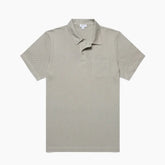 Front view of the Sunspel Riviera Polo Shirt Pastel Green highlighting the clean tailored silhouette and soft pastel tone.
