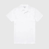 Front view of the Sunspel Riviera Polo Shirt Undyed highlighting the clean tailored silhouette and natural unbleached tone.