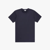 Front view of the Sunspel Riviera T-shirt Navy highlighting the clean silhouette and deep navy tone.