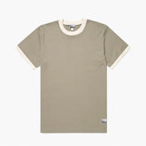 Front view of the Sunspel x Nigel Cabourn Carbon Brushed T-shirt Earth highlighting the clean silhouette and earthy tone.