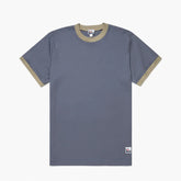 Front view of the Sunspel x Nigel Cabourn Carbon Brushed T-shirt Slate Blue highlighting the clean silhouette and muted slate-blue tone.