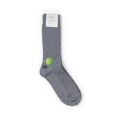 Tabio Power Rib Mid Calf Socks in grey, front view showing rib-knit texture