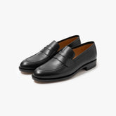 TLB Mallorca 315 Jones Penny Loafer in black box calf leather, made in Spain, front angled view