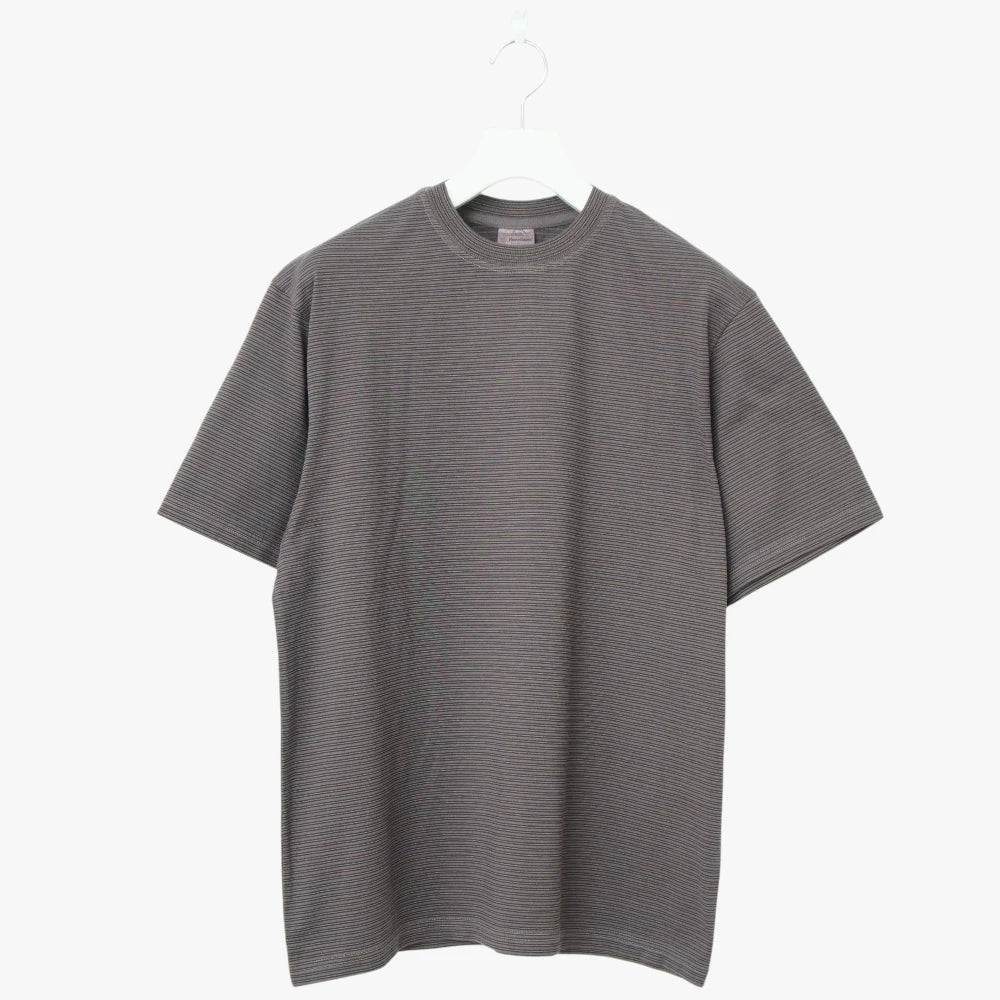 Yonetomi Garment Dyed Random Border T-Shirt D.Gray × Gray Front View