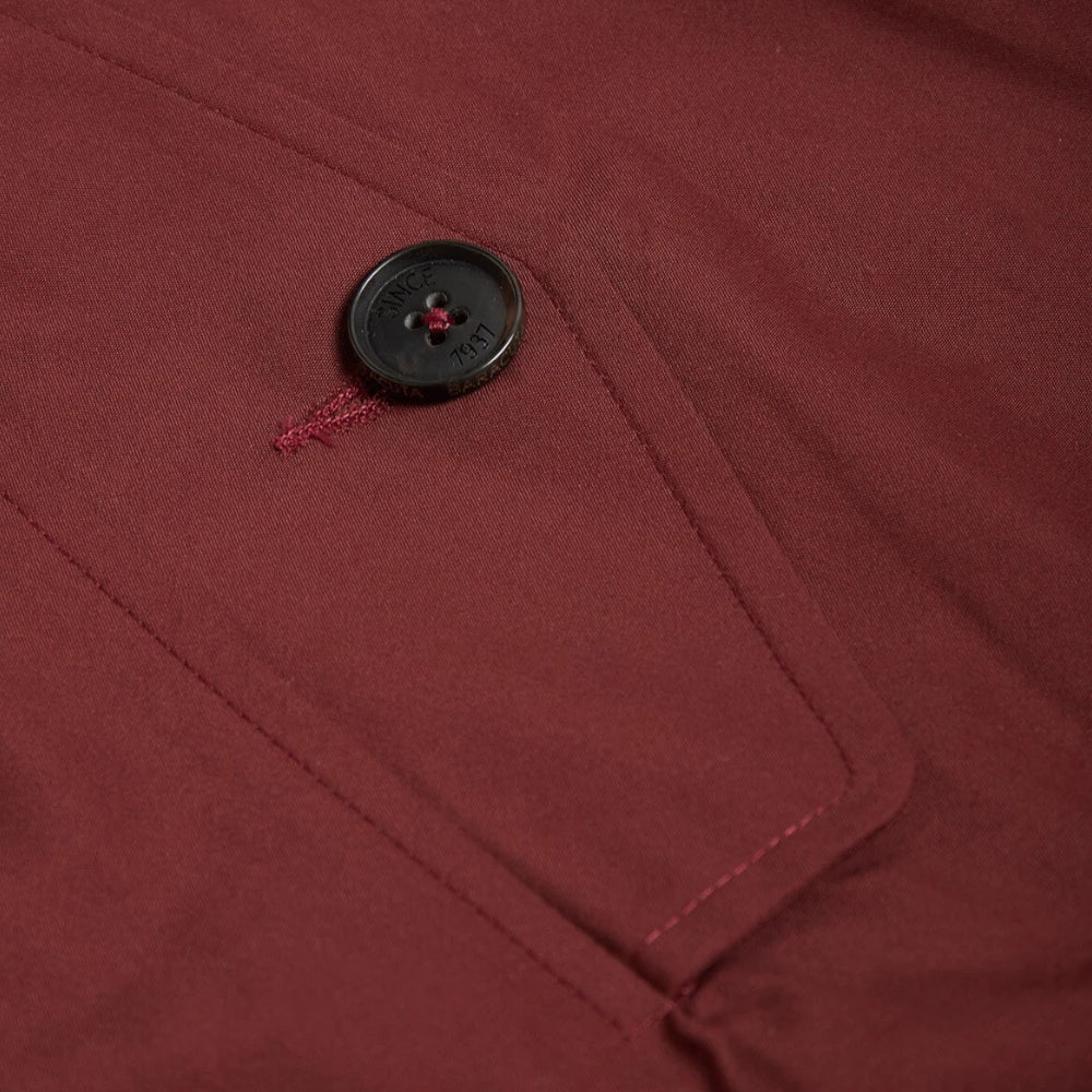 Close-up of the flap pocket showing button closure and refined stitching.