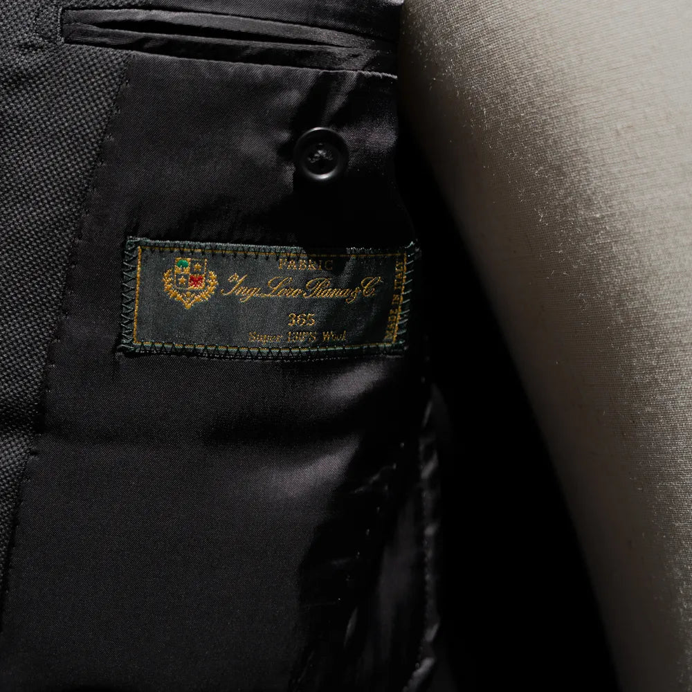 Close-up of the Loro Piana fabric label inside the jacket.