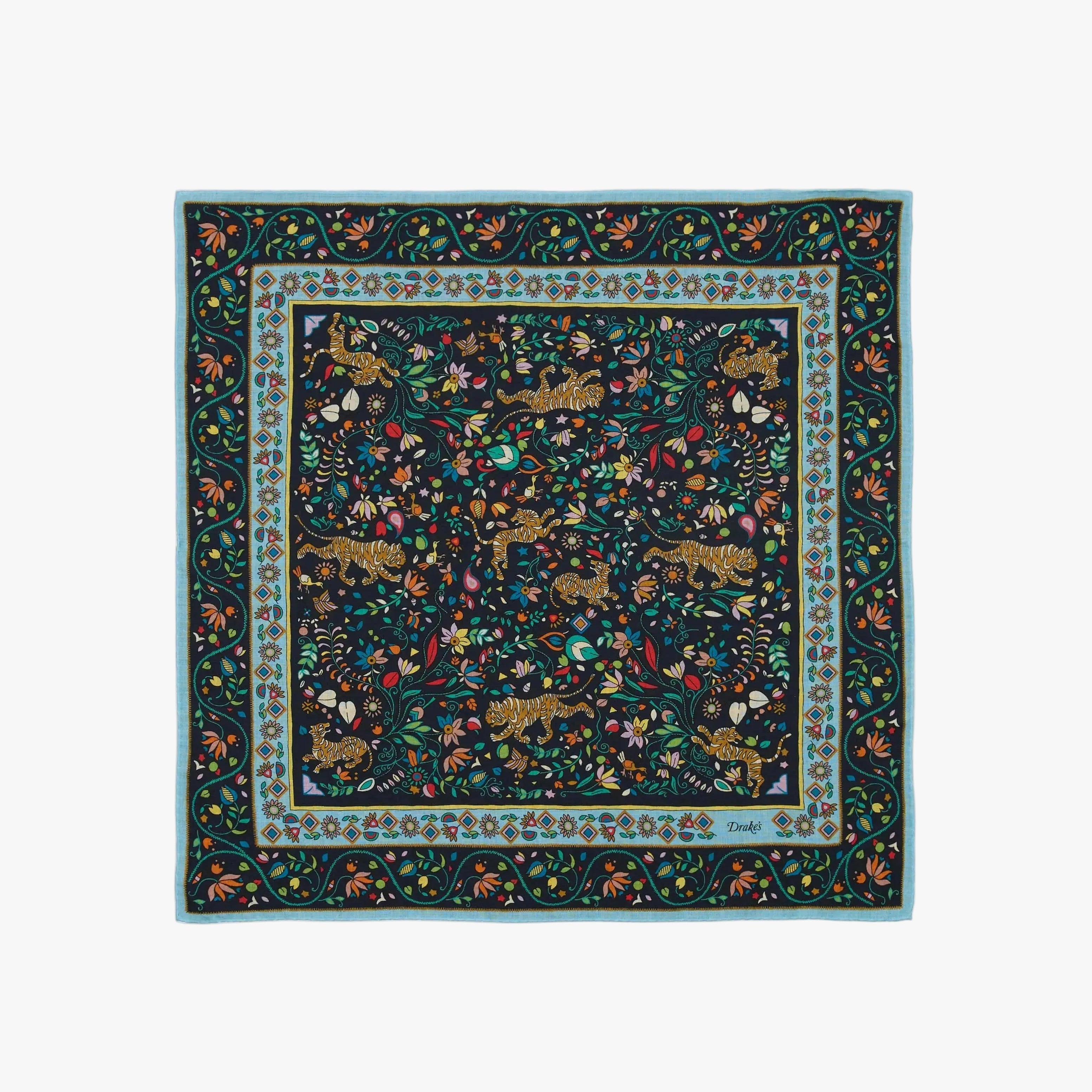 drakes-tiger-garden-print-wool-silk-bandana-navy-full-view
