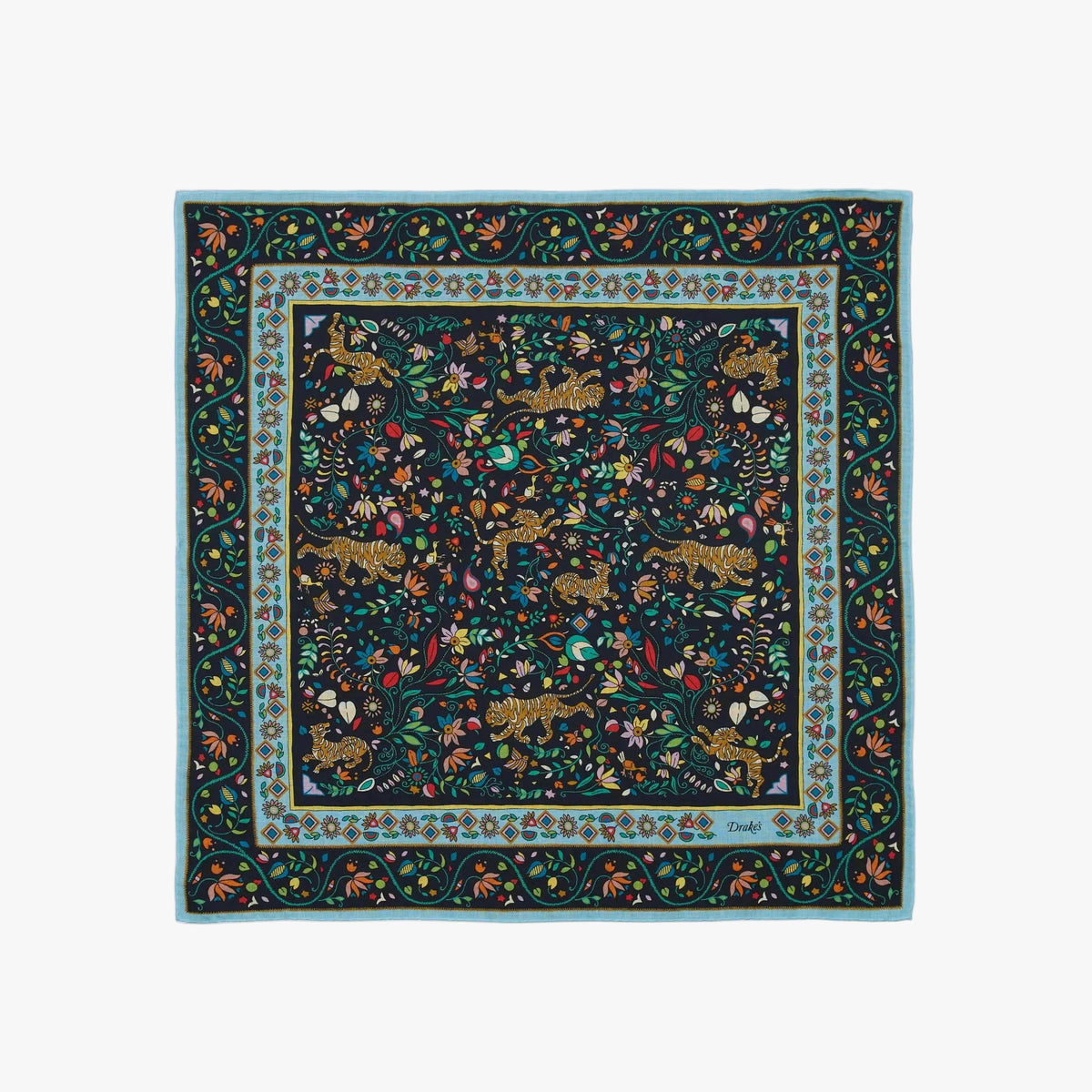drakes-tiger-garden-print-wool-silk-bandana-navy-full-view