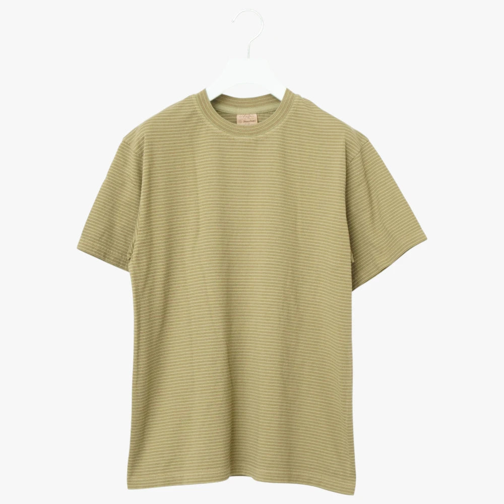 Yonetomi Garment Dyed Ramdom Border T-shirt Olive×L.brown