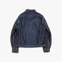 Back view of the A Vontade Coal Mine Blouse in indigo highlighting the clean back construction and balanced proportions.
