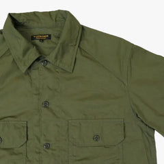 A Vontade Field Shirt Jacket Military Poplin Olive Collar Detail