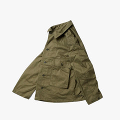 Close-up of the military olive herringbone fabric showing weave texture, durability, and vintage-inspired character.
