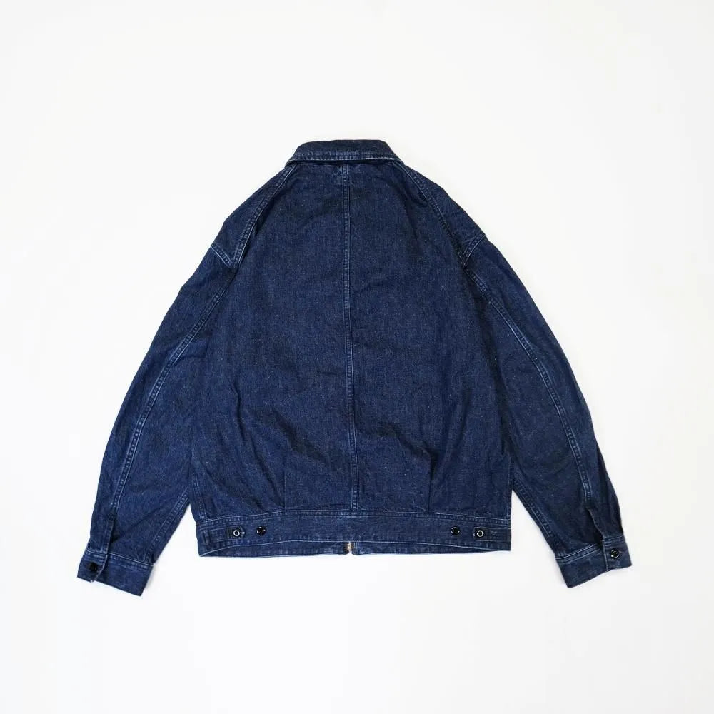 A Vontade ZIP Work Jacket 9.5oz Nepped Denim Indigo Used Washed Back View