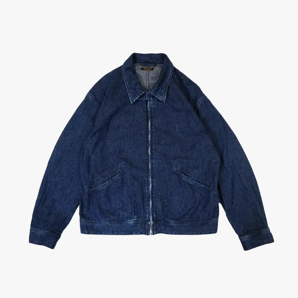 A Vontade ZIP Work Jacket 9.5oz Nepped Denim Indigo Used Washed Front View