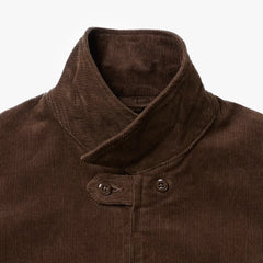 Close-up of the collar detail on the A Vontade Zip Work Jacket highlighting the corduroy texture and buttoned neck closure.