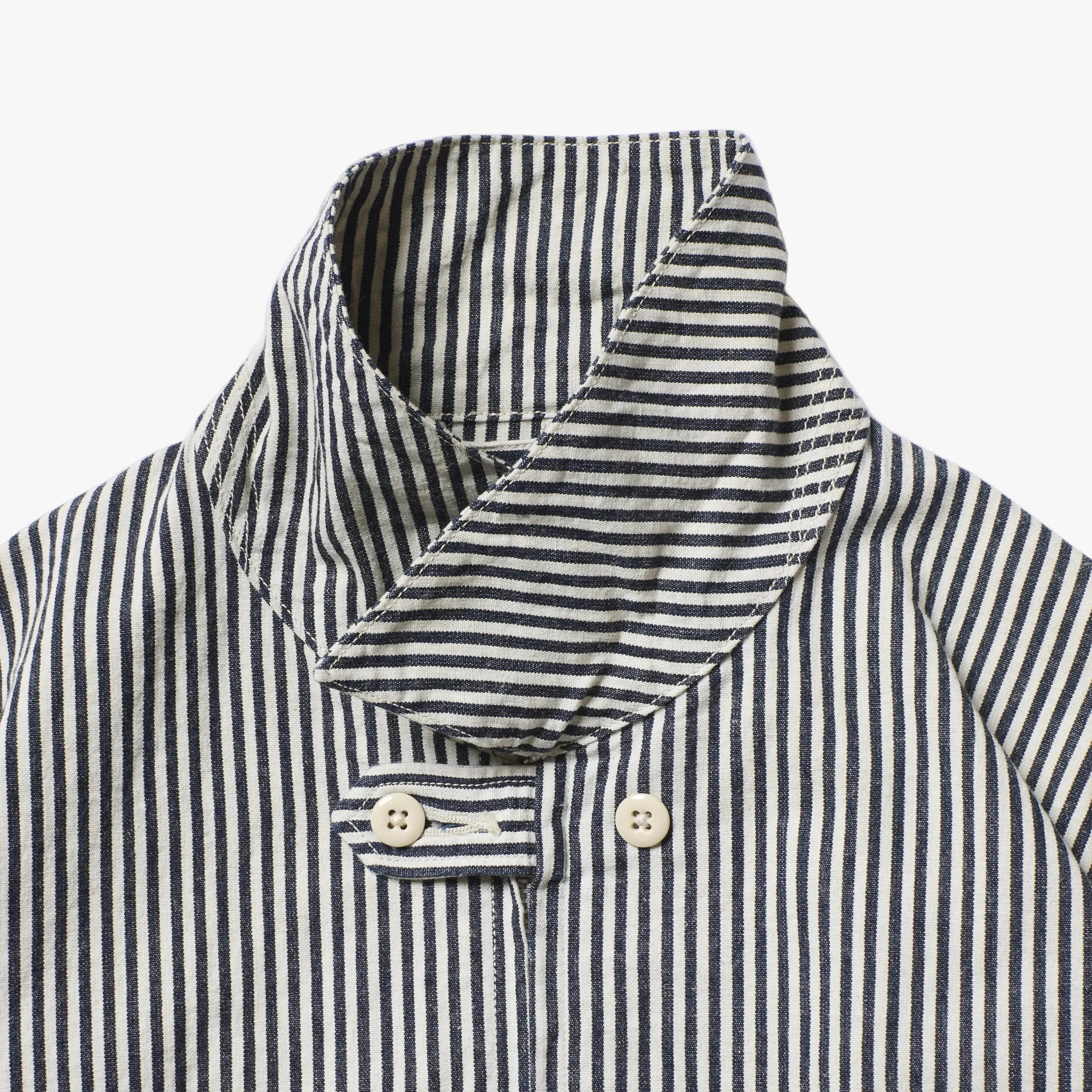 A Vontade Zip Work Jacket Hickory Hardtwist Chambray Indigo Collar Detail
