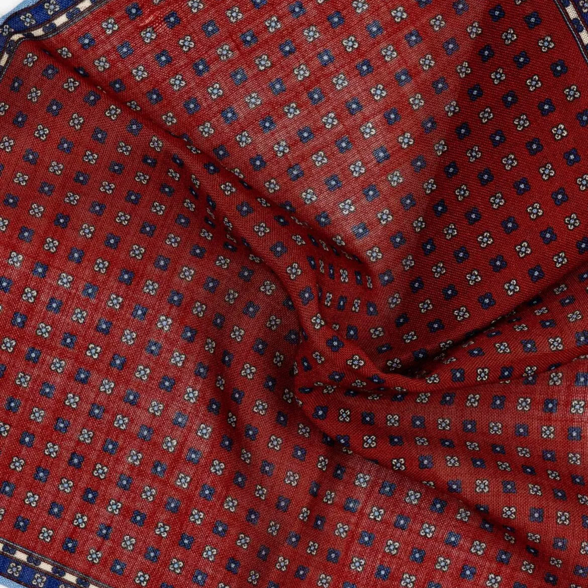 Close-up detail of the Adamley Pocket Square Floral Brown Blue