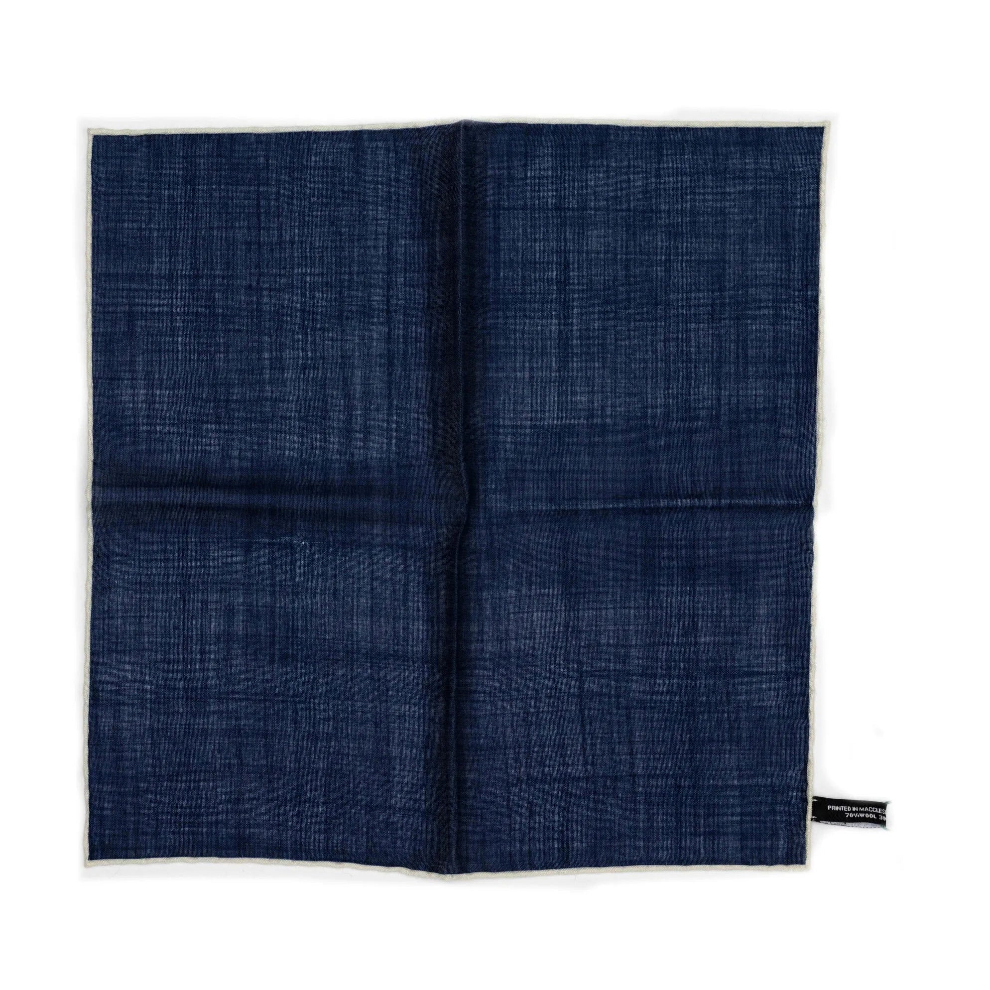 Front view of the Adamley Pocket Square White Edge Navy
