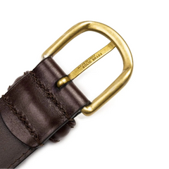 Buckle view of Anderson's Brass Buckle Belt Calf Dark Brown