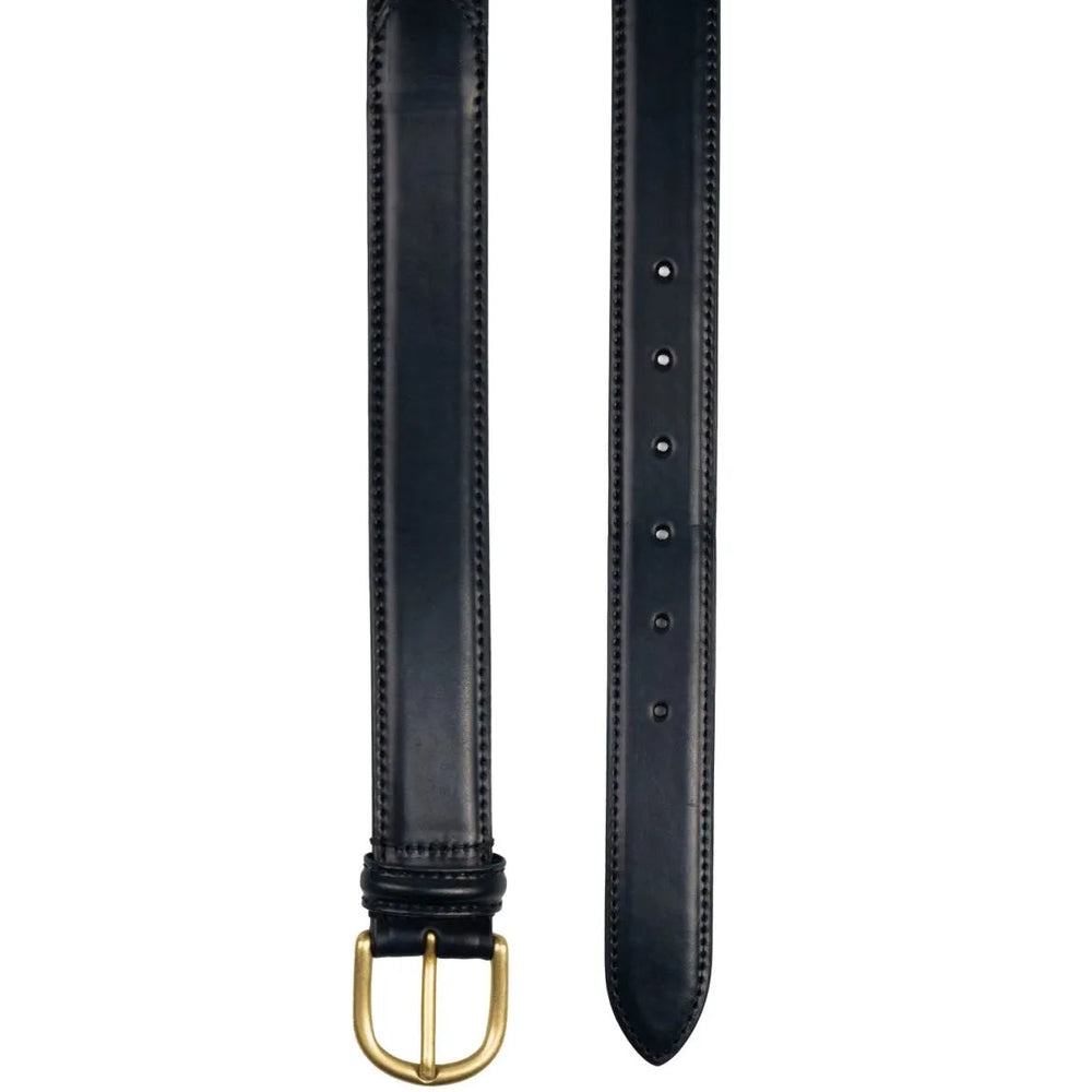 Detailed craftsmanship view of Anderson's Brass Buckle Belt Cordovan Black