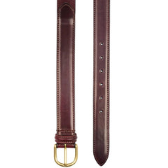 Detailed craftsmanship view of Anderson's Brass Buckle Belt Cordovan Burgundy